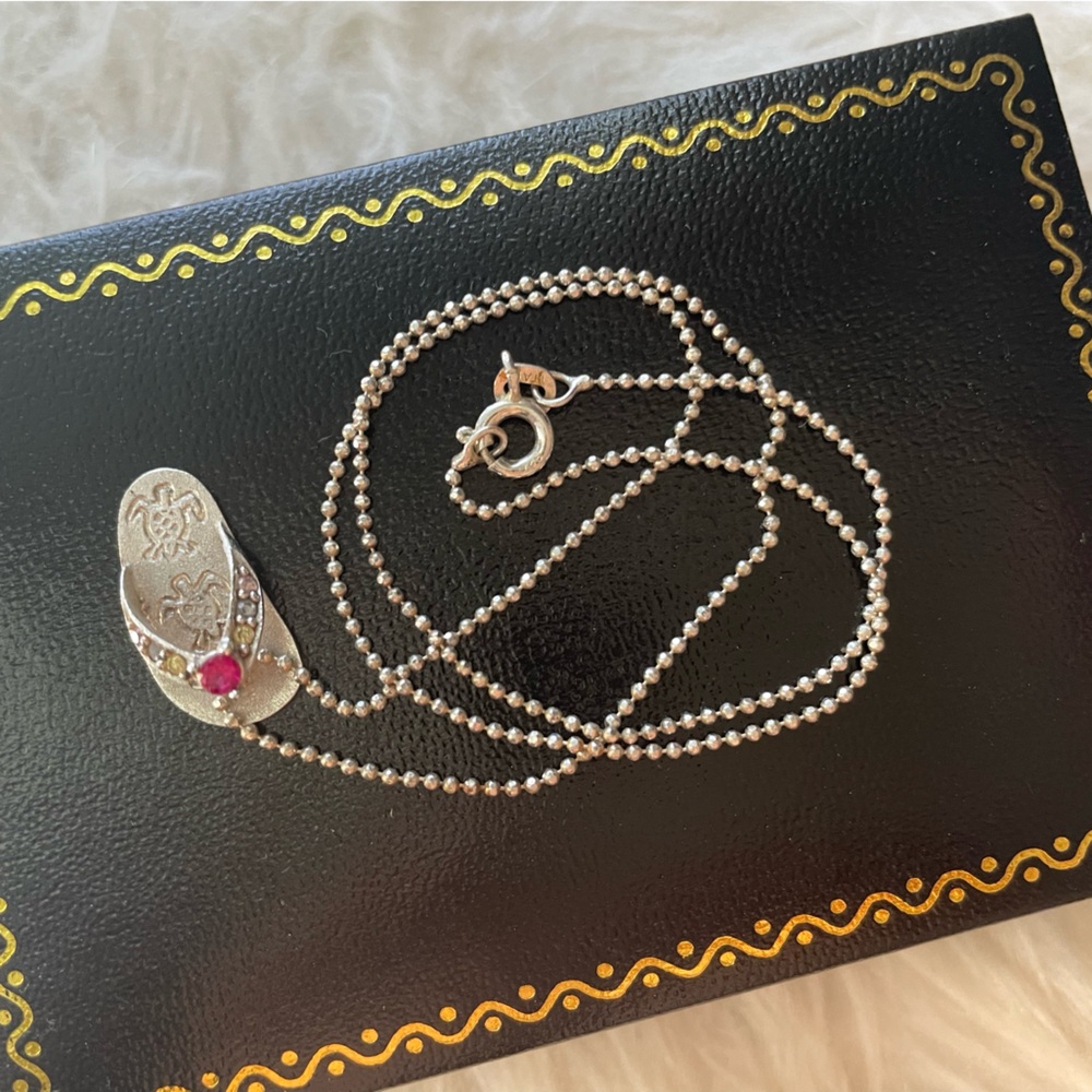 Hawaiian Slippah Flip Flop Necklace Sterling Silver